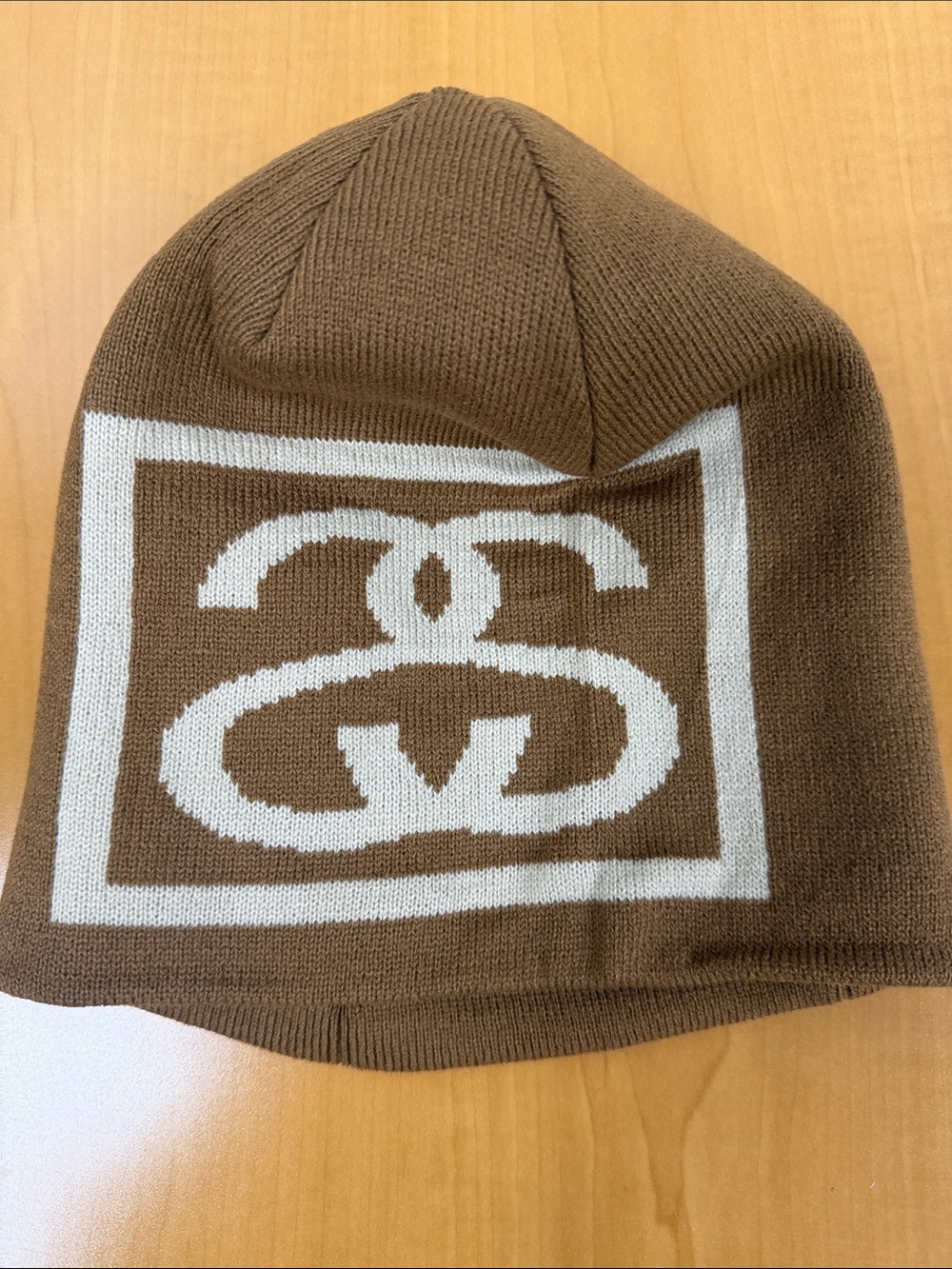 Stussy Brown Beanie with White Logo